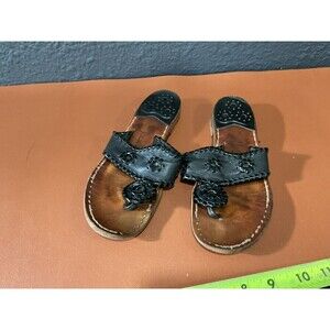 Jack Rogers Jacks Sandals Women's 5M Black Solid Woven Slip On Flat Heel Classic